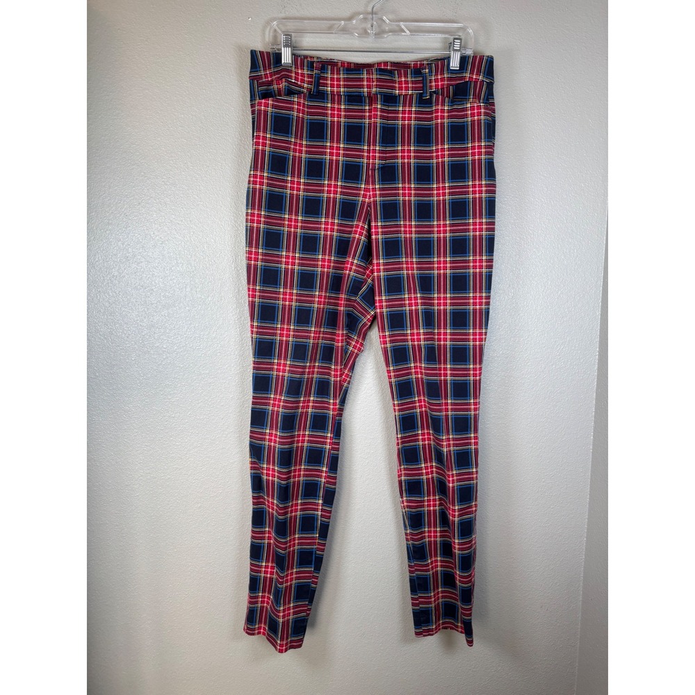 Old Navy Pixie High Rise Plaid Pants Womens 14 Tall Red Blue Secret Slim Pockets
